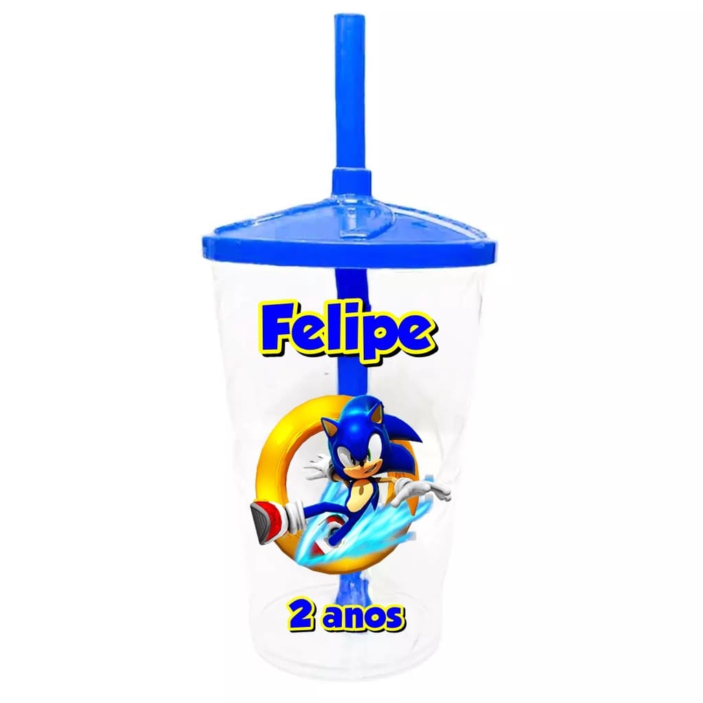 30 Copos Twister Shake Personalizado 400ml C/Tampa e Canudo Lembrancinha Sonic