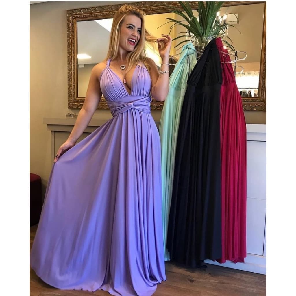 Vestido Multiformas Longo Varias Formas De Usar Madrinha Noiva Tecido Molinho Leve Gravida Gestante Verde Militar Forro