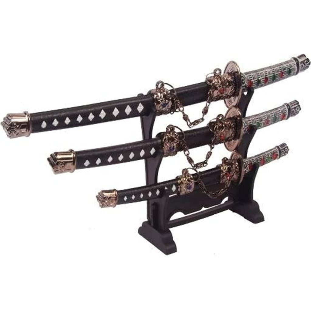 Kit 3 Mini Katana MINI ESPADA abridor de cartas Enfeite Com Suporte Samurai