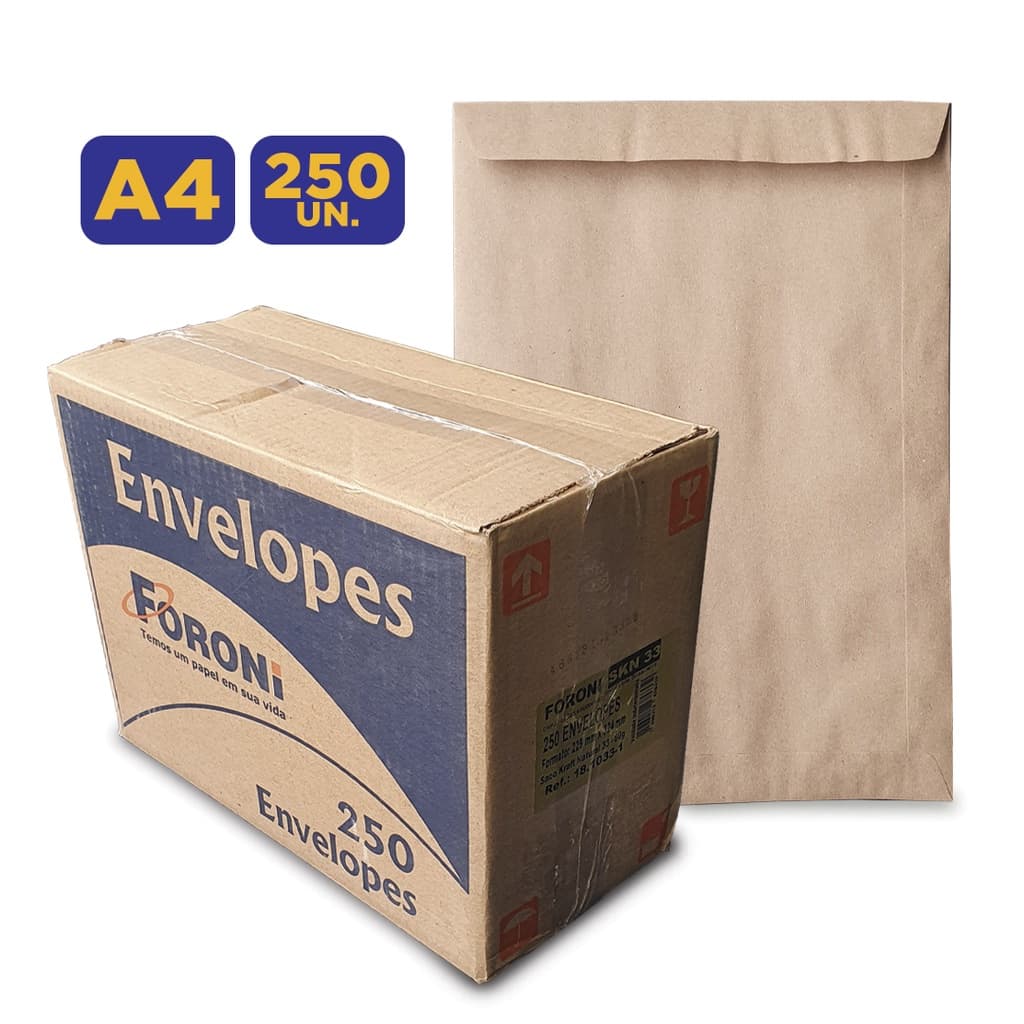 Envelope A4 Kraft/Pardo - Caixa com 250 unidades Foroni