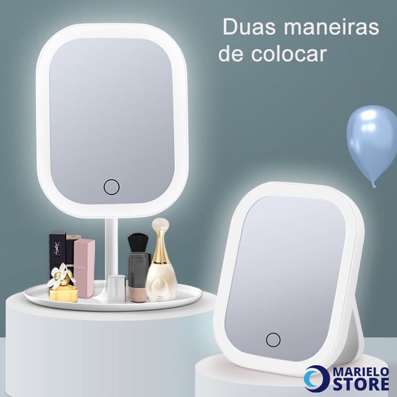 Espelho Maquiagem  De Claro Portátil Dobrável Ajustável Quadrado Led