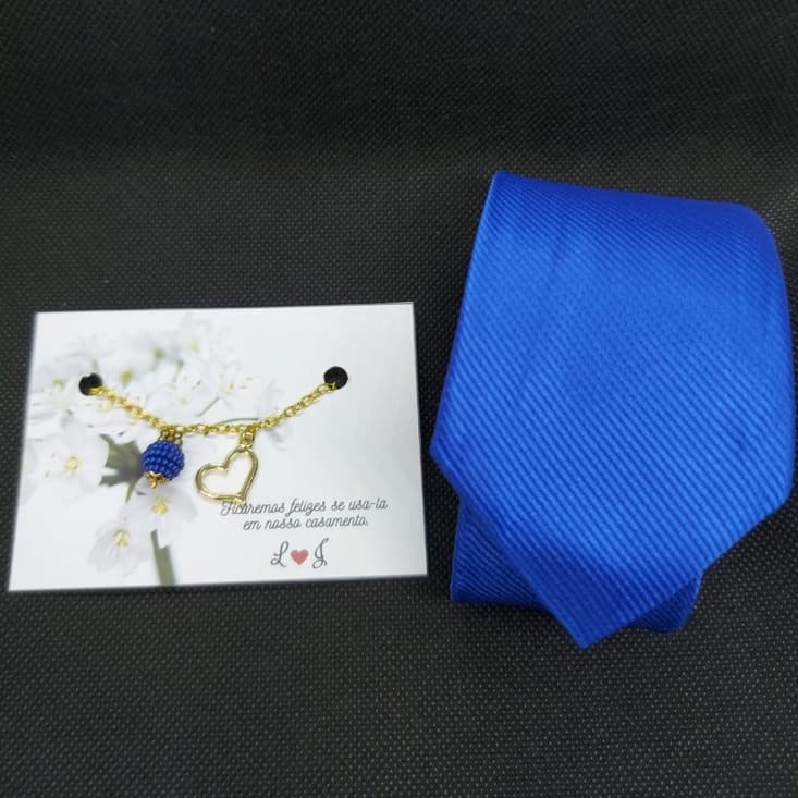 kit padrinho com pulseira para madrinha e gravata azul royal para casamento