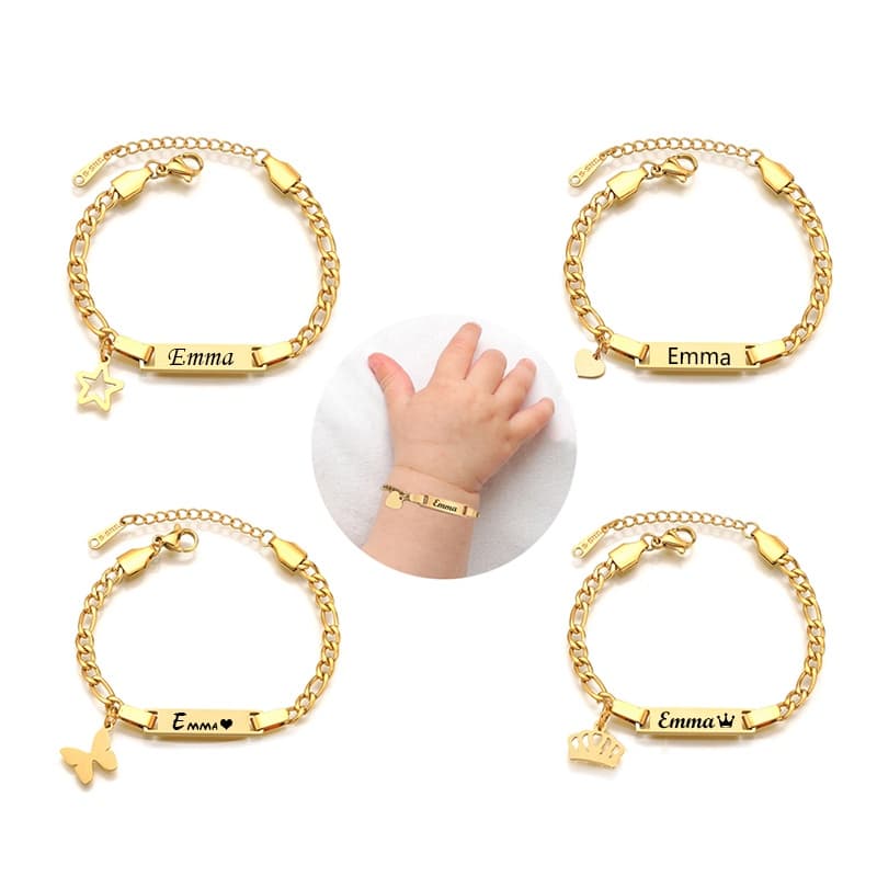 Personalizada Com Nome De Bebê Bar De Aço Inoxidável Em Forma De Coração Estrela De Coroa Garota