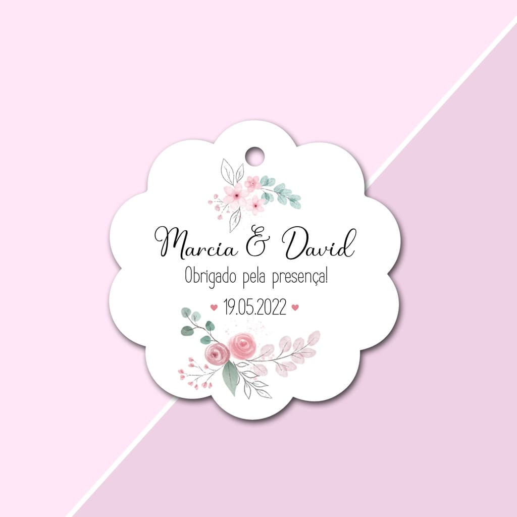 40 Tags Personalizadas Formato Flor Lembrancinha para Casamento, Noivado e Chá de Cozinha