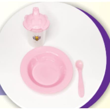 Kit Refeição Bebes Com 3 Peças Colher Prato Copo com tampa lully