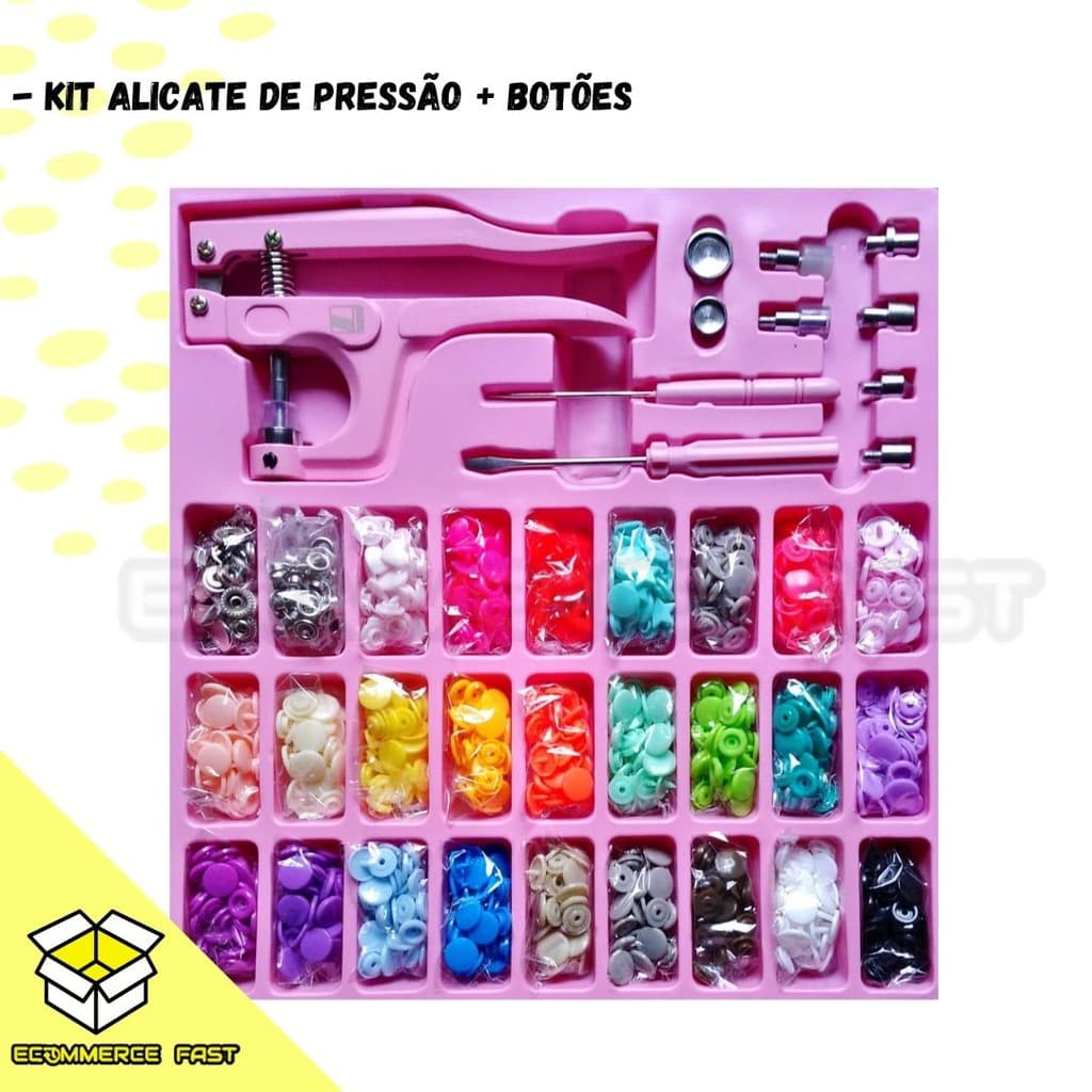 Kit Alicate Rosa Pressão Prega Botão Ritas Metal E Ilhós