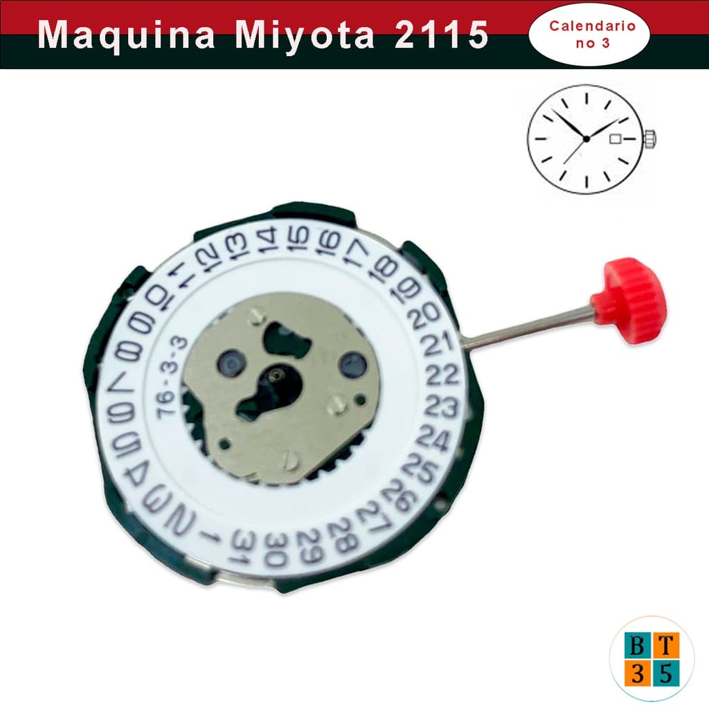 Maquina Mecanismo Miyota 2115 ORIGINAL Calendario no 3 / Calendario no 6 - Acompanha Bateria e Tige