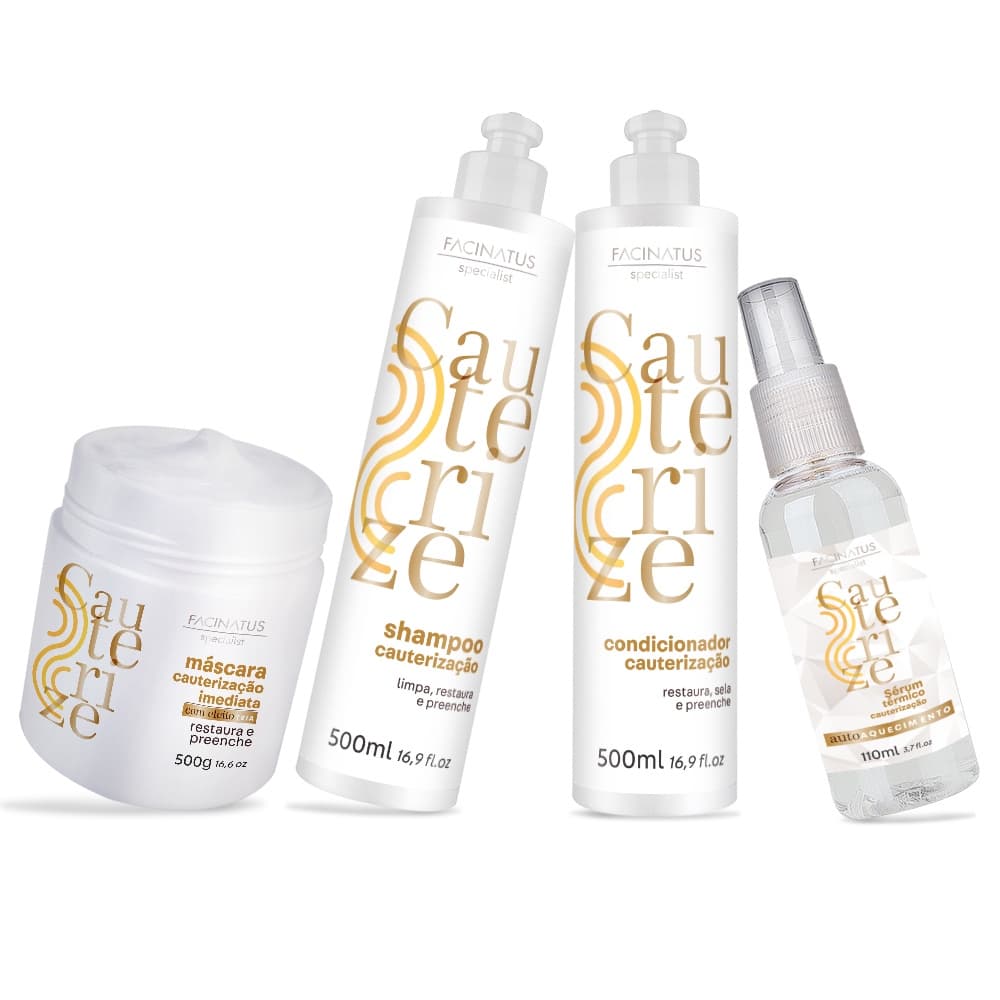 Kit Cauterize Shampoo Condicionador Máscara Sérum Térmico