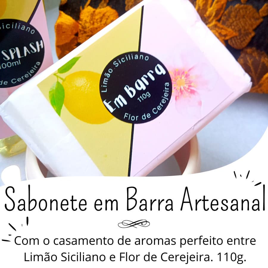 Sabonete Artesanal em Barra Limão Siciliano e Flor de Cerejeira 110g - Cítrus e Dulche - Saboaria Sálvia