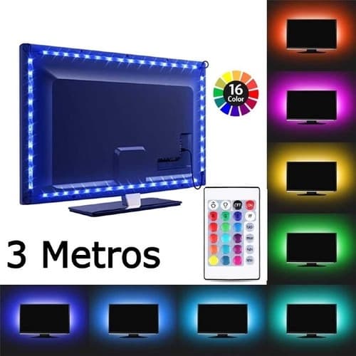 Fita Led 5050 Rgb Colorida Usb 3 Metros Fundo Tv Pc Quarto Gamer Com Controle