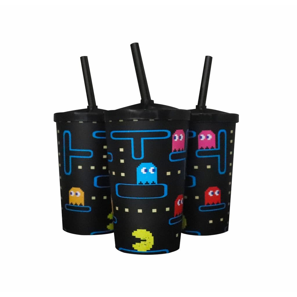 Copo Pac Man Com Tampa E Canudo 550ml - Copo Ecologico