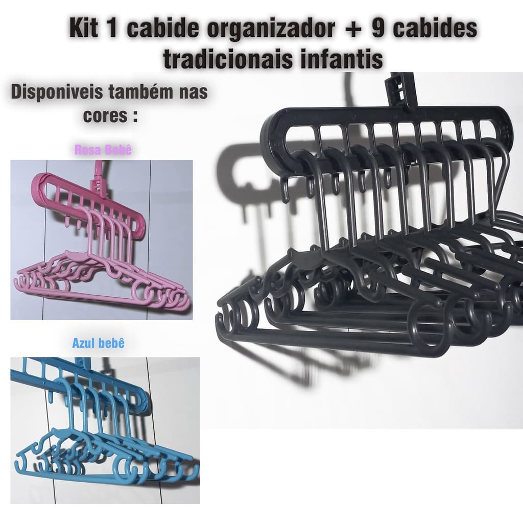 Cabide de roupas INFANTIL + cabide organizador Kit 1 cabide organizador + 9 cabides tradicionais