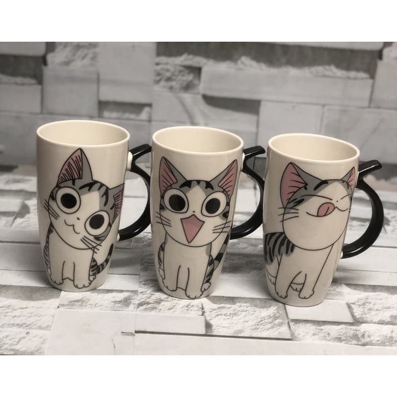 Caneca cerâmica gatinho com alça de rabinho 3D, 500ml