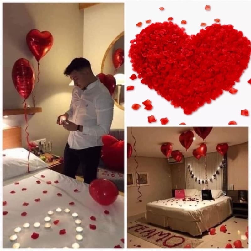 Kit Love 400 Pétalas Artificiais 20 Velas Rechaud 8 Balões Coração