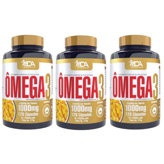 Kit C/3 Frascos Ômega 3 Ada 1000mg com 120 Cápsulas 100% Óleo de Peixe