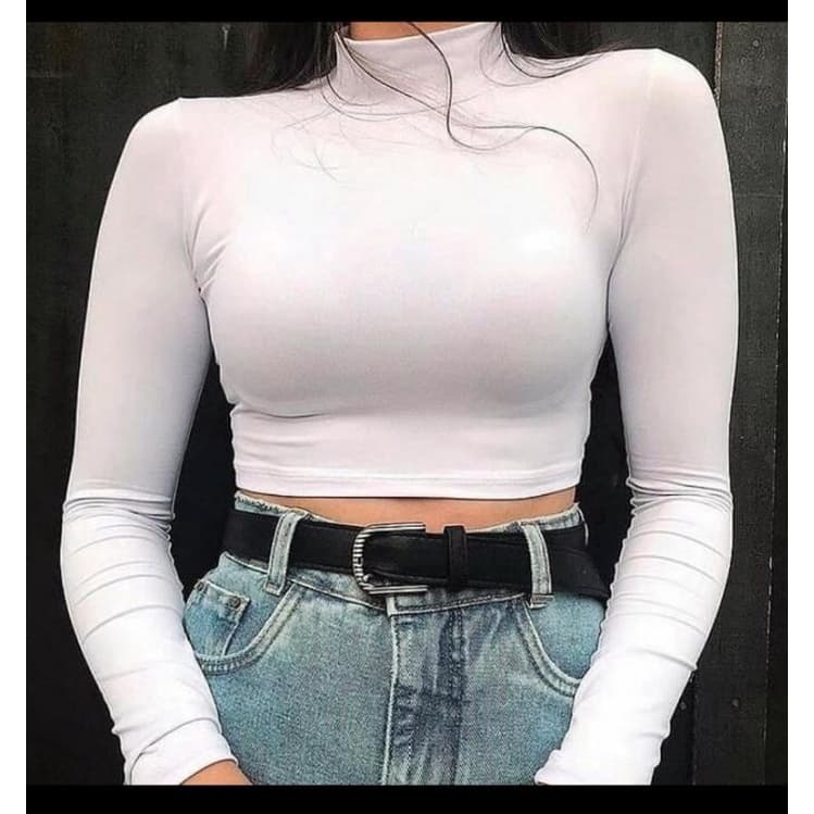 blusa cropped  gola alta blogueira