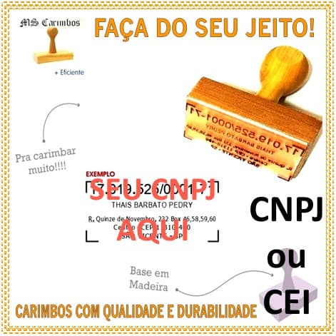 Carimbo de CNPJ ou CEI padrão. ENVIO RÁPIDO! Material Profissional, com Cabo, Completo. Carimbeira opcional.