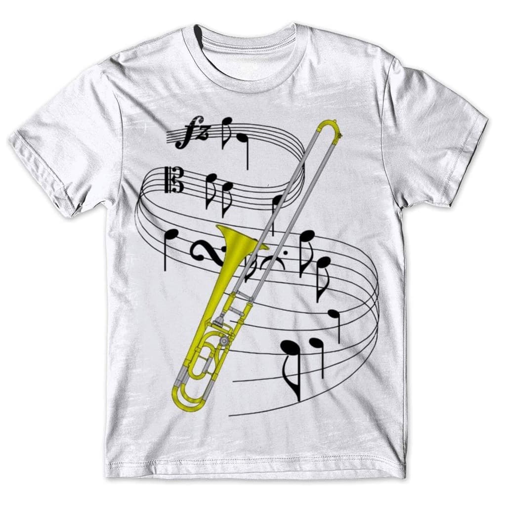 Camisa Camiseta Masculina Feminina Infantil instrumento metal trombone REF 01