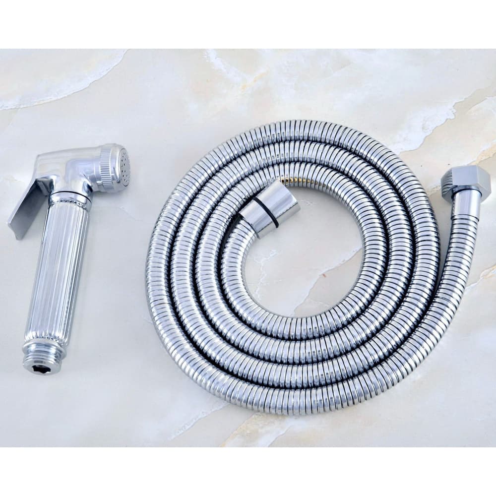 Cabeça De Chuveiro Portátil De Latão Com Acabamento Cromado , Pulverizador Pressurizado Limpo E Mangueira De 1.5 M 2hh02