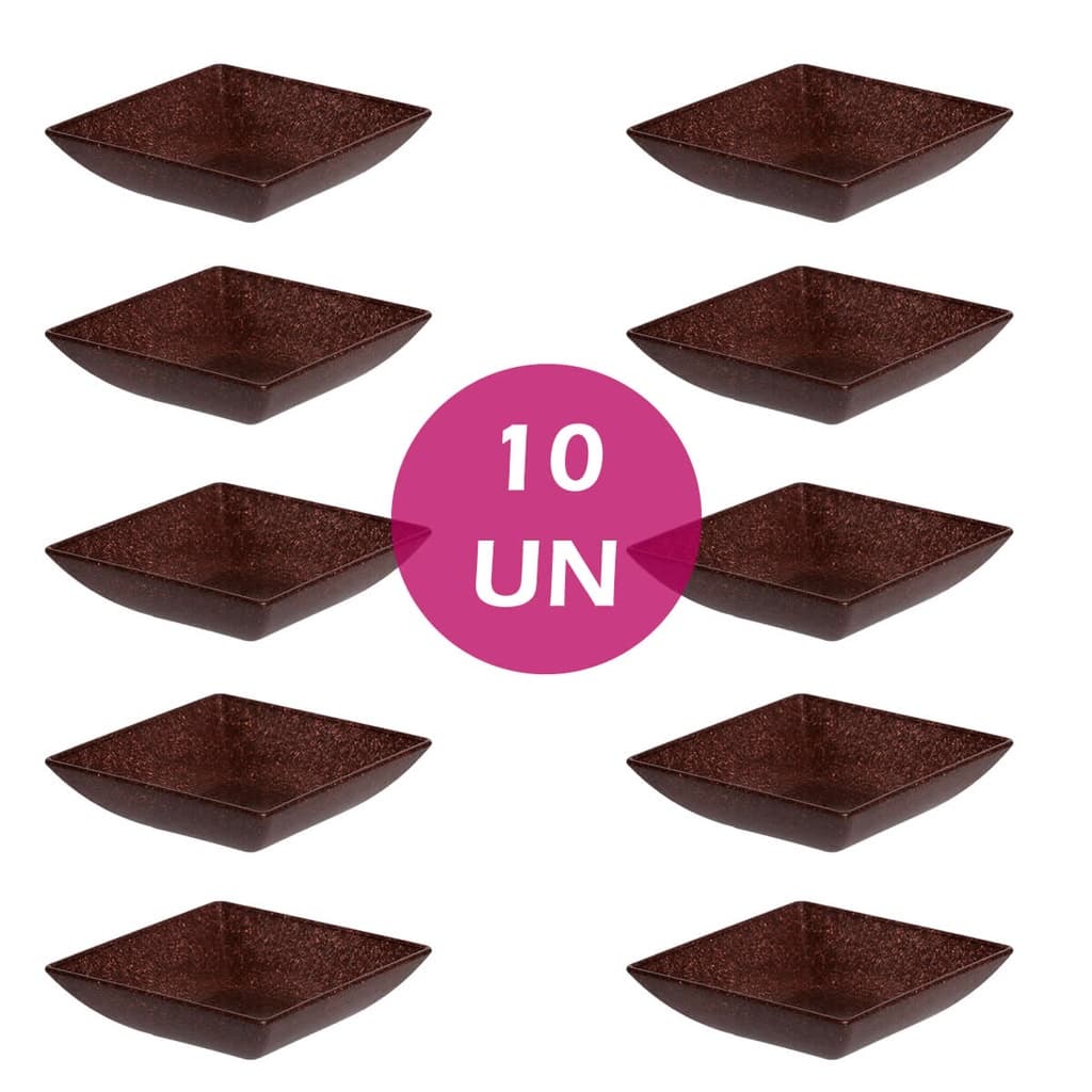 10UN PRATO MINI PETISQUEIRA QUADRADO APERITIVO MARROM ESCURO
