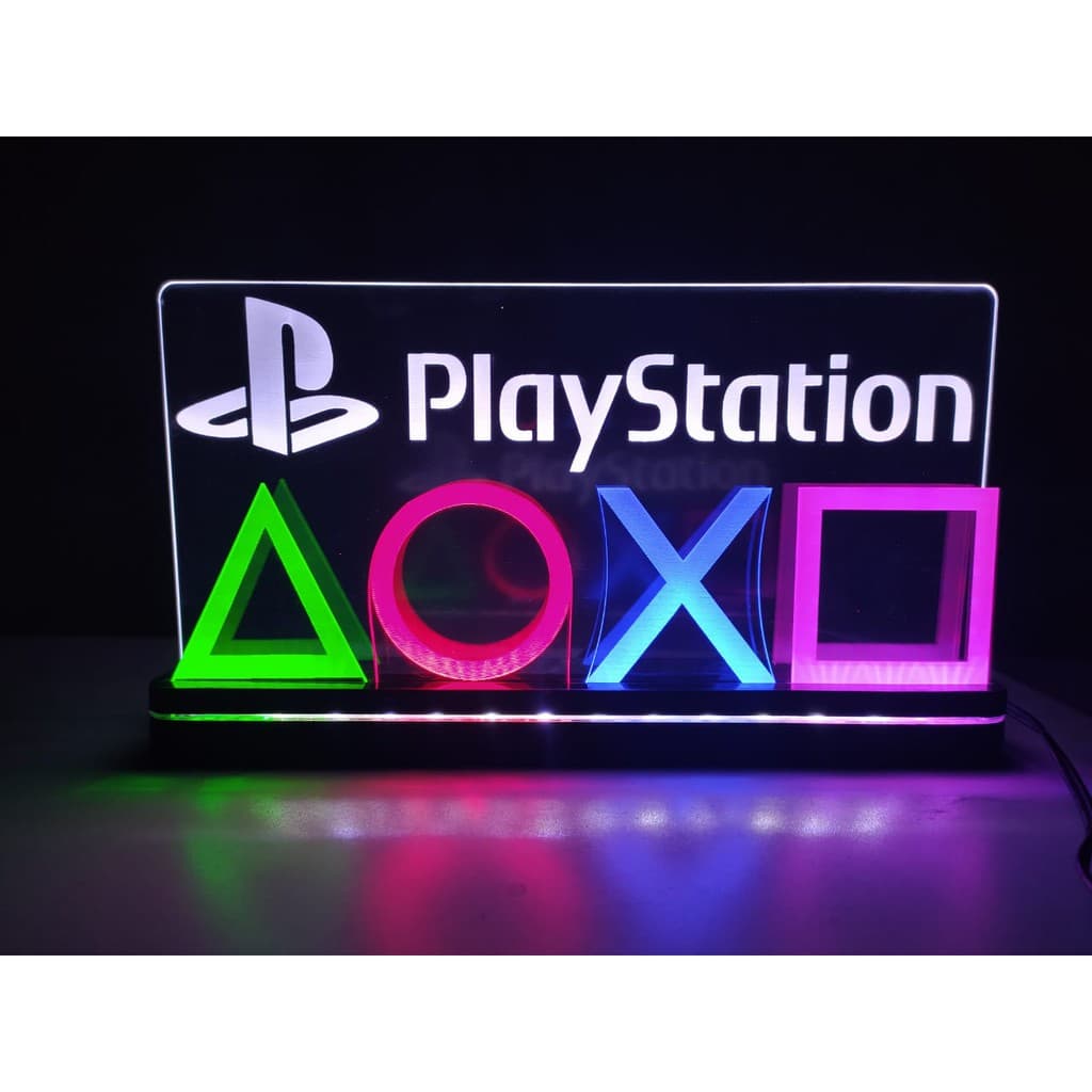 Luminária Led Gamer Símbolos e Logotipo Playstation
