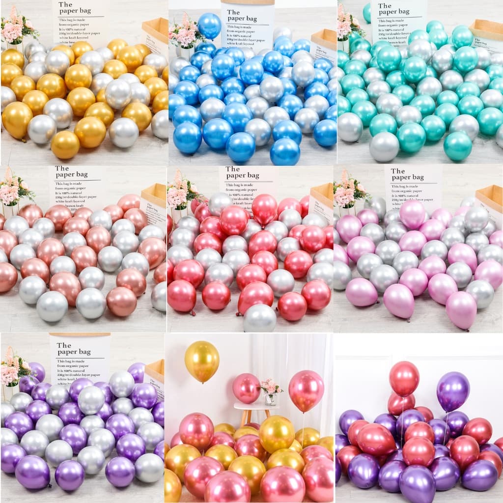 Kit 50 Balões Metalizados Cromados Tamanho 5 Polegadas - Balão Bexiga Para Festas e Aniversários