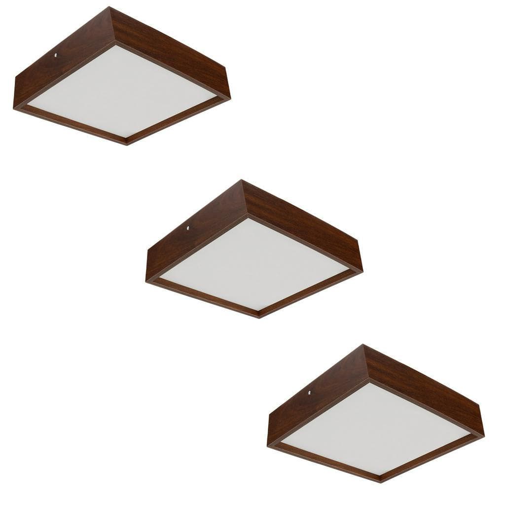 Kit 3 Plafons Luminária Quadrado Madeira 50cm Moderna Design Decoração Quarto Sala