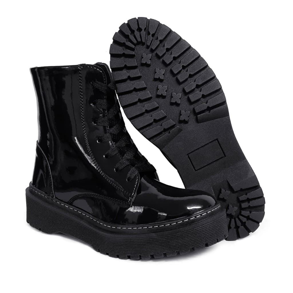 Bota Blogueira Verniz Tipo Coturno Feminino Com numerações especiais até o 42 solado costurado promoção de lançamento