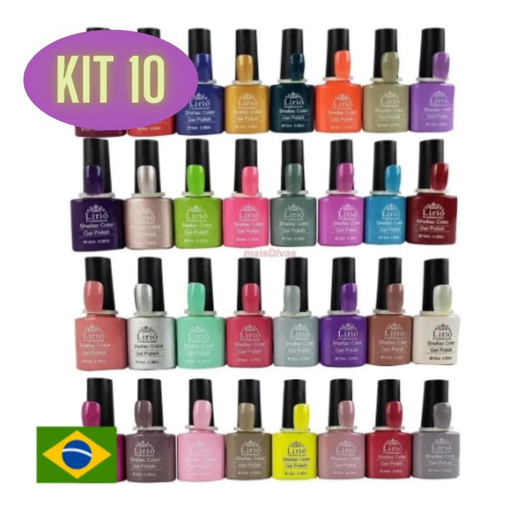 Kit 10 Esmalte Gel Lirió Shellac Color 10ml Sortido OFERTA