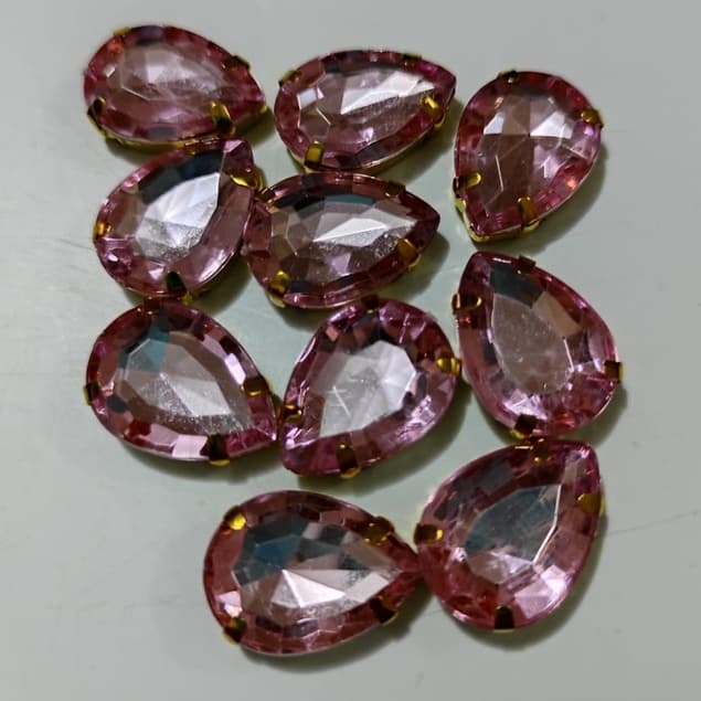 Chaton Rosê Engrampado Dourado Gota 13x18mm Em Acrilico Com 10 Peças - Planeta Das Artes