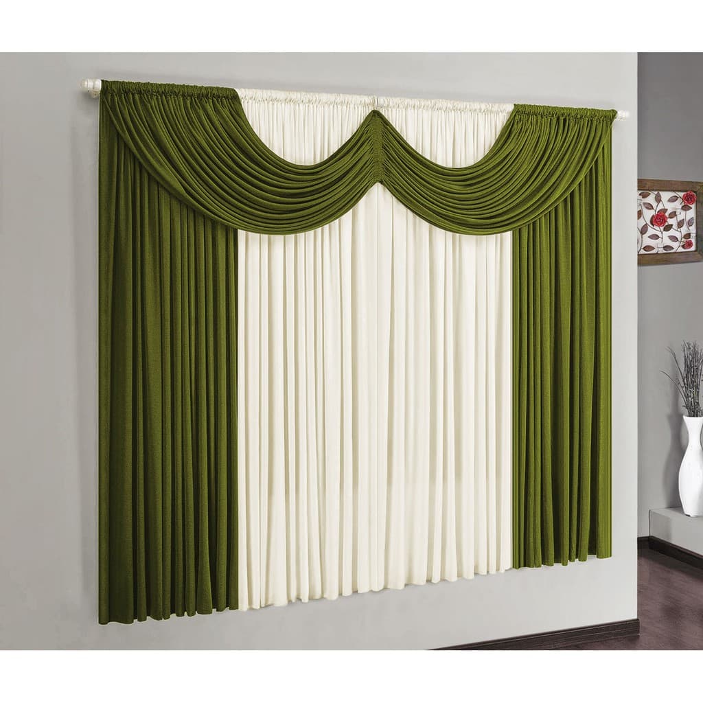 Cortina Para Sala Quarto Riviera Malha Gel 2 m x 1,70 m Para Varão Simples Verde Palha