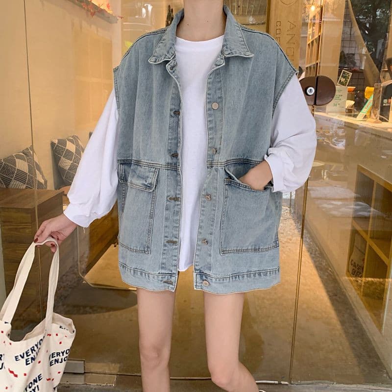 (Liu) Primavera E Outono Novo Colete Jeans Colete Feminino 2020 Feminino Estudante Colete De Comprição M Dio Solto E Vers Til