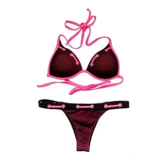 Biquini New Look Telinha Com Ilhos Preto E Rosa Neon