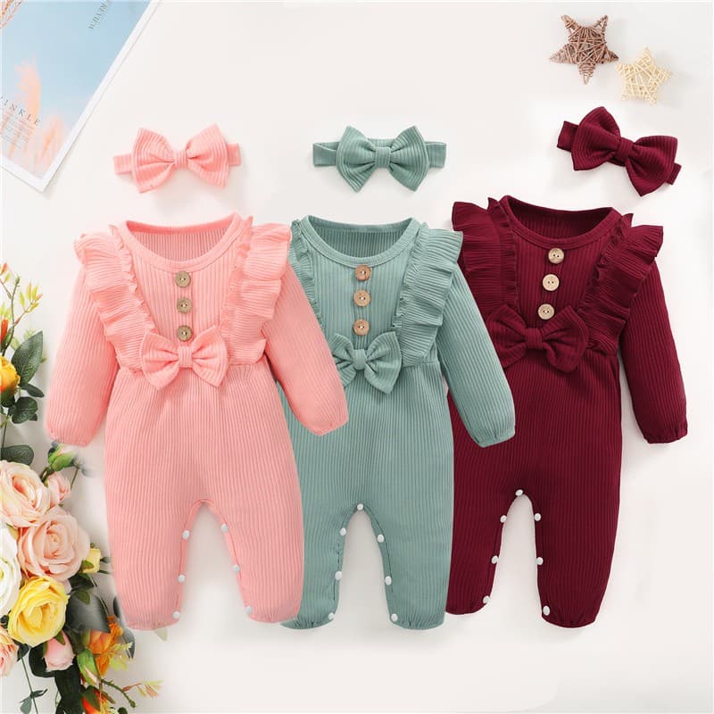 0-18Meses Macacão De Algodão Para Recém-Nascido Menino Menina Cor Lisa Roupas Infantis 2Pcs Outfits