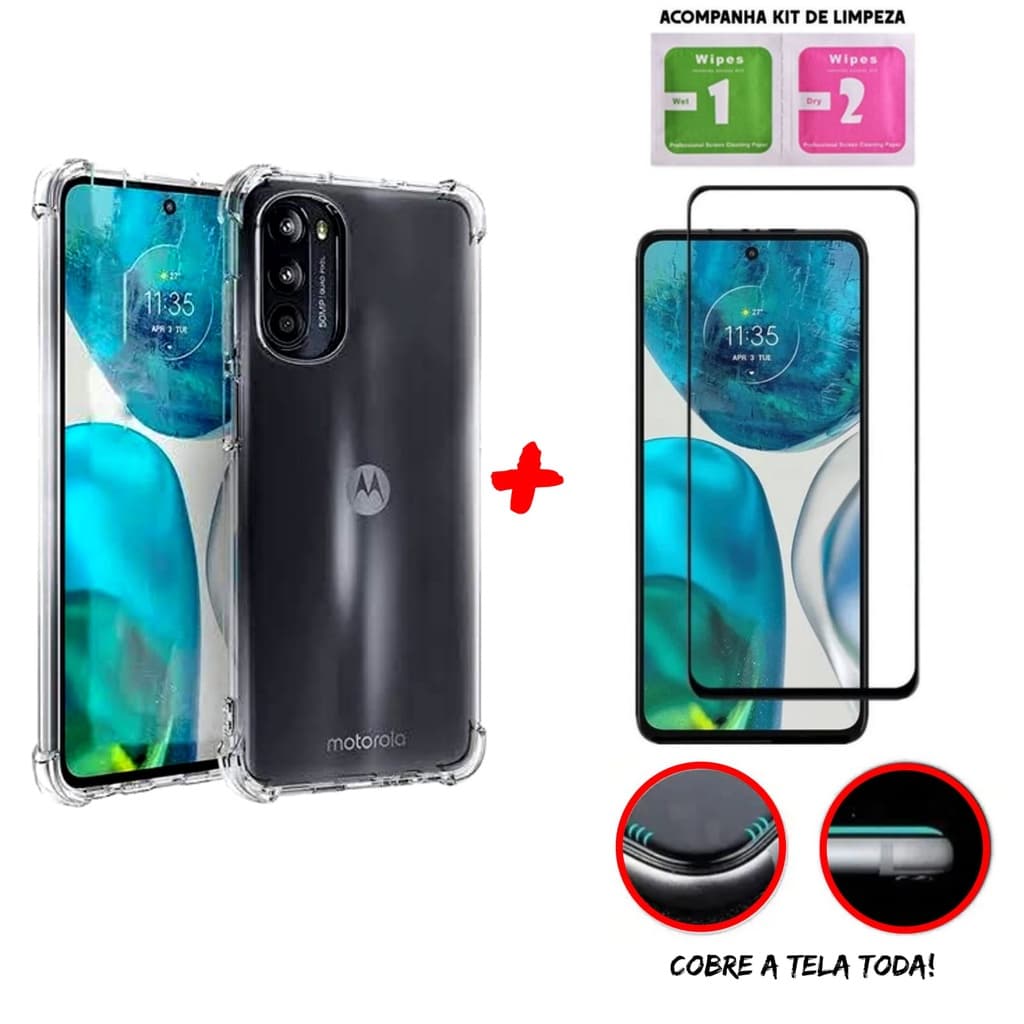 Kit Capinha Transparente Anti-Impacto Para Moto G52 + Película 3D de Vidro