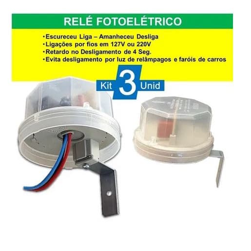 03 Unid relê Fotoelétrico-fotocélula Acende-apaga Luz Automático Com Fio F106661