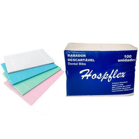 Babador Descartável Colorido Bibs Hospflex C/100 Unidades /Plástico/ Não Estéril/ Resistente/Impermeável
