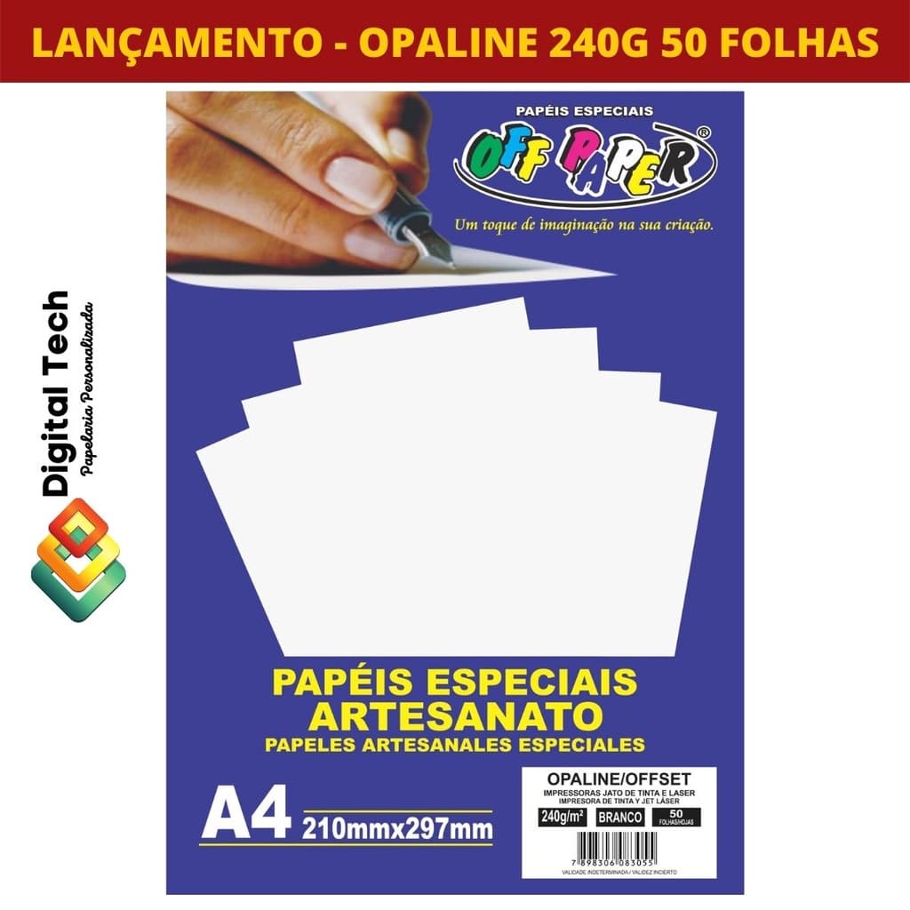 Papel Opaline A4 240g Branco 50 Folhas Off Paper