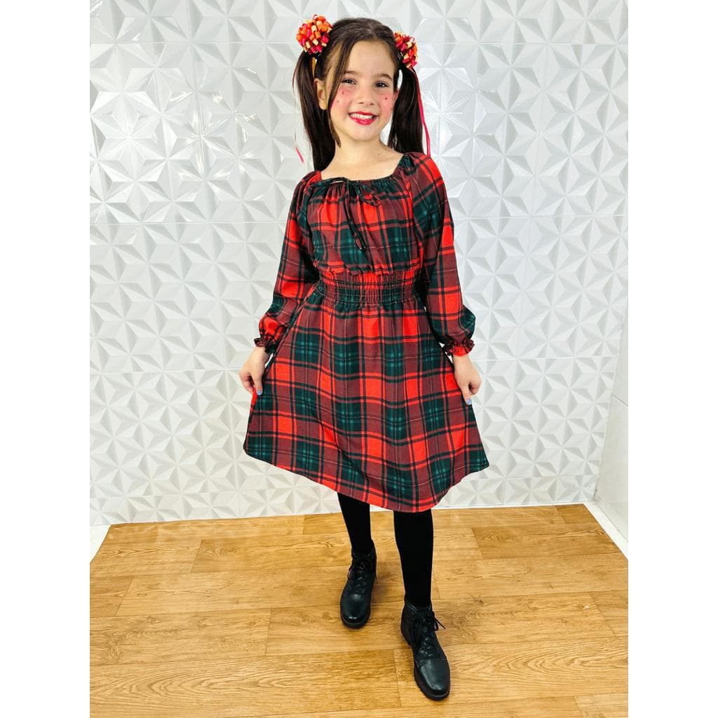 Vestido Juvenil Adolescente Xadrez Quadrilha 10/12/14 anos Manga Longa Inverno