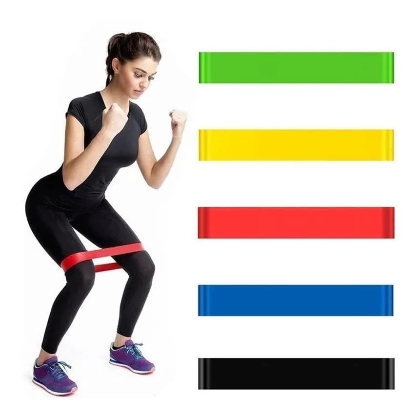 Kit 5 Faixa Elástica de Resistência Mini Band para Treino Yoga Pilates Treino Academia Musculação