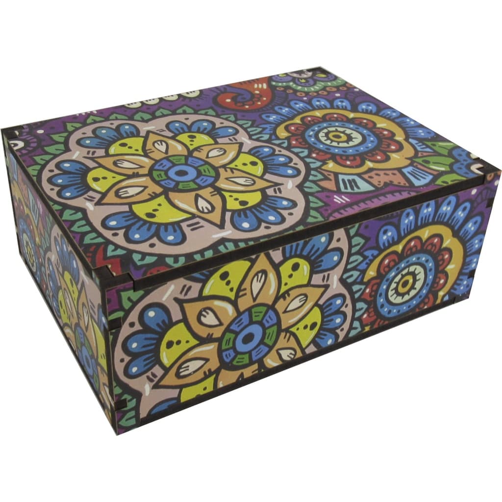 Caixa Organizadora Presente Decoração Mandala Colorida 23x17x9 cm Mdf