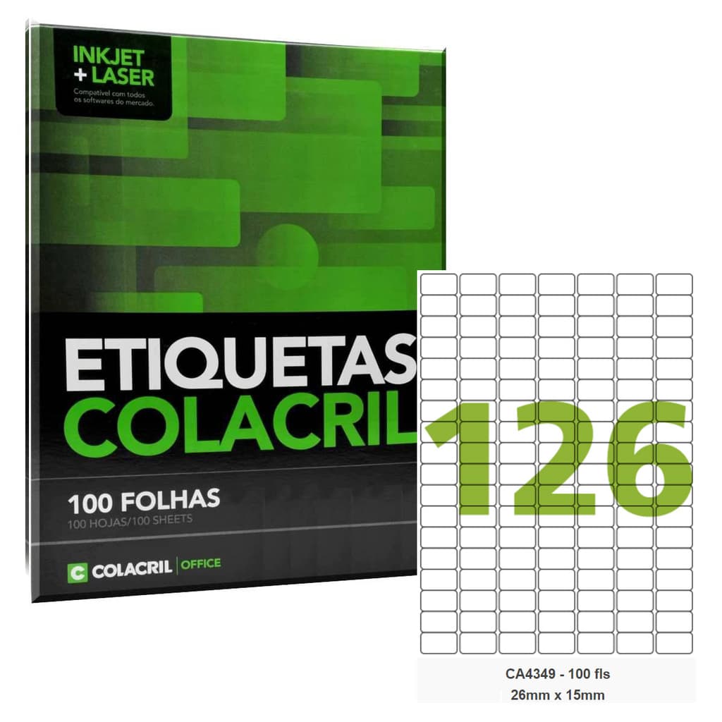 Etiqueta Adesiva A4 CA4349 26 x 15 mm 100 Folhas Colacril