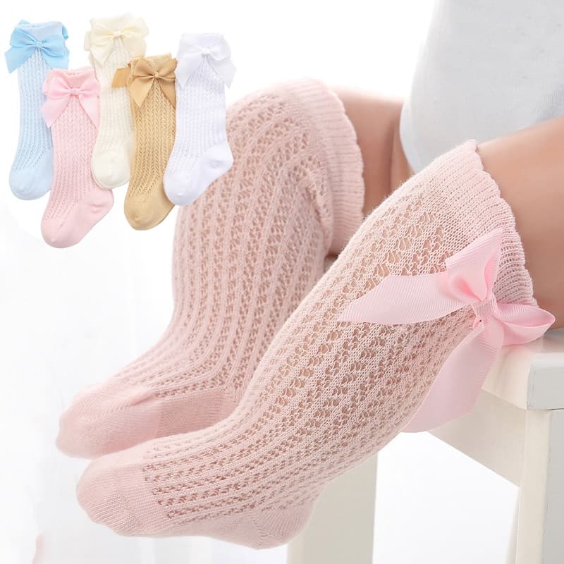 Meia Infantil Feminina Com Malha Fina E Respirável Cor Única Para Bebês/Meninas De 0-3 Anos