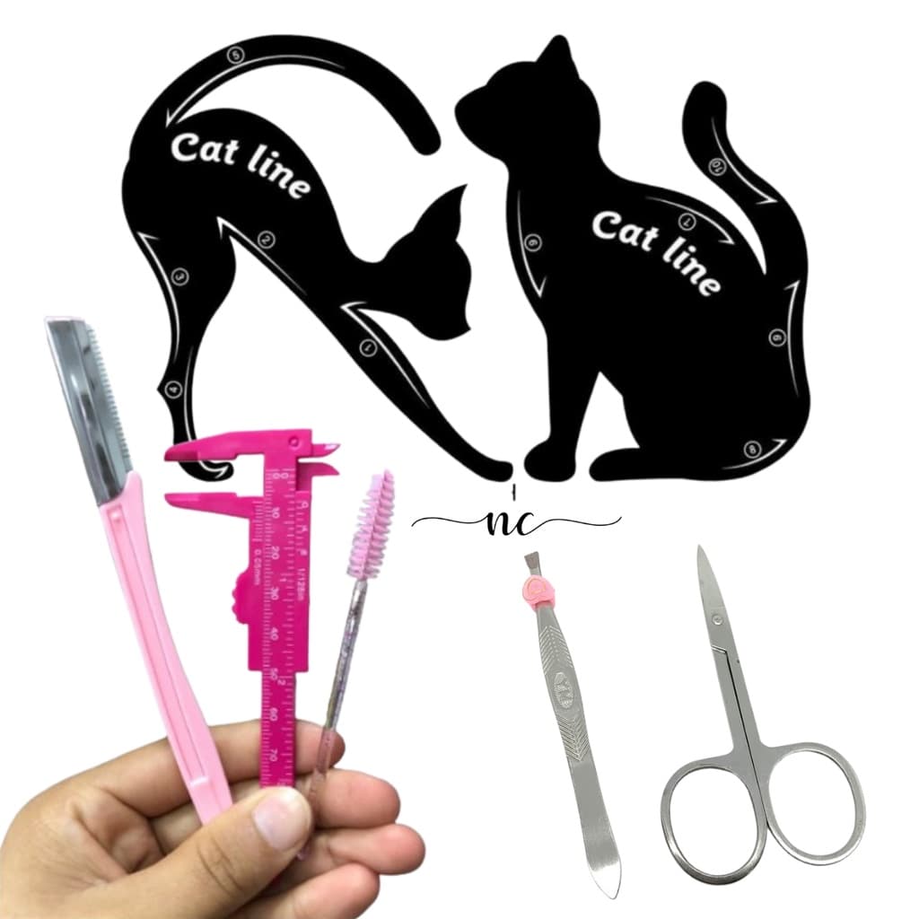 Kit Sobrancelha Navalha Paquimetro Molde Cat Line Tesoura Pinça Escovinha