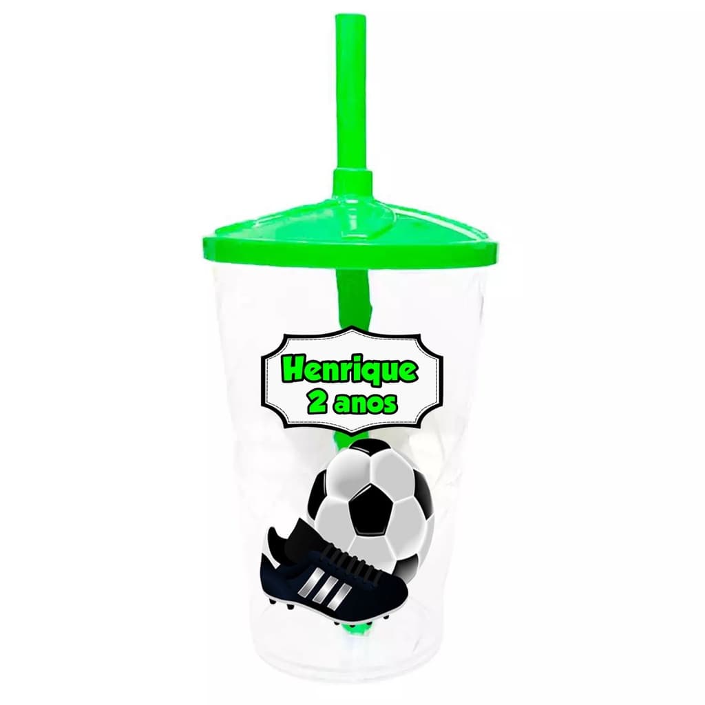 30 Copos Twister Shake Personalizado 400ml C/Tampa e Canudo Lembrancinha Futebol