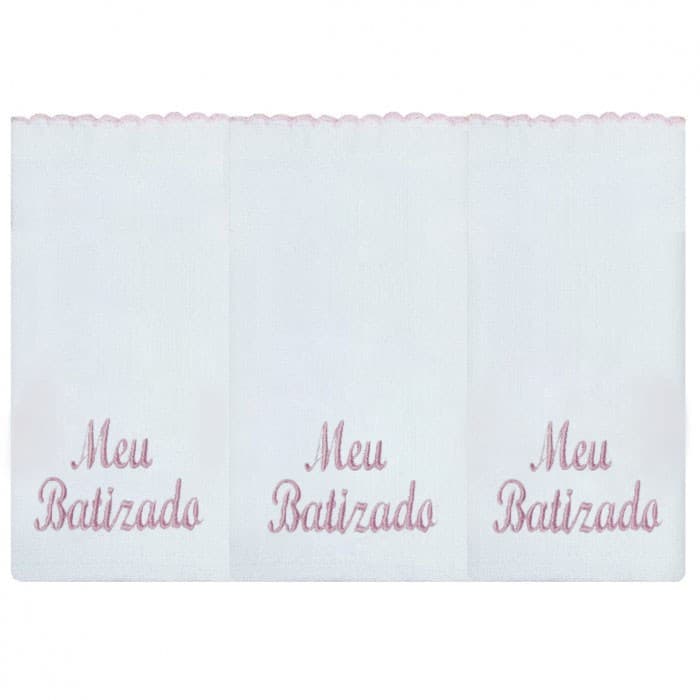 Kit 3 Fraldas de Ombro Bordada Meu Batizado Rosa Tecido Toalha Fralda Dupla 100% Algodão