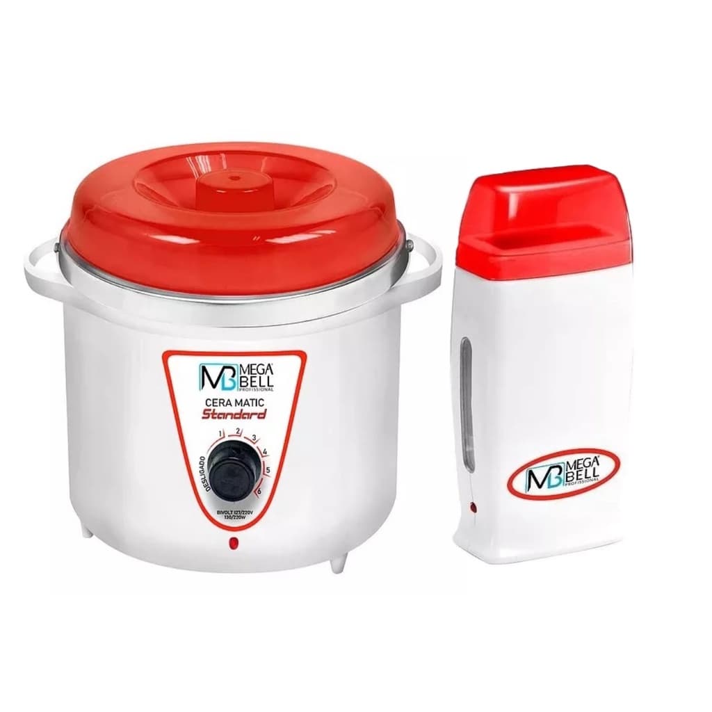 Kit Panela Depilação Termocera 700g Sem Refil Branco e Vermelho + Aquecedor De Cera Roll-on Vermelho