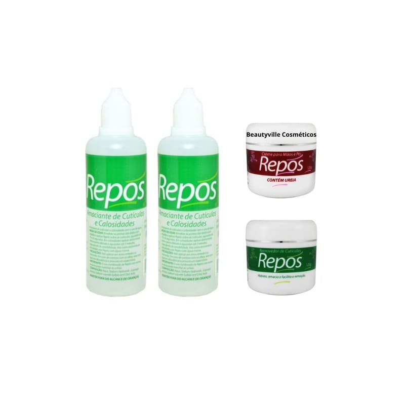02 Amaciante Amolecedor Cuticulas e Calosidades 120ml Repos + Creme Remov 120g Repos + Ureia 120gr
