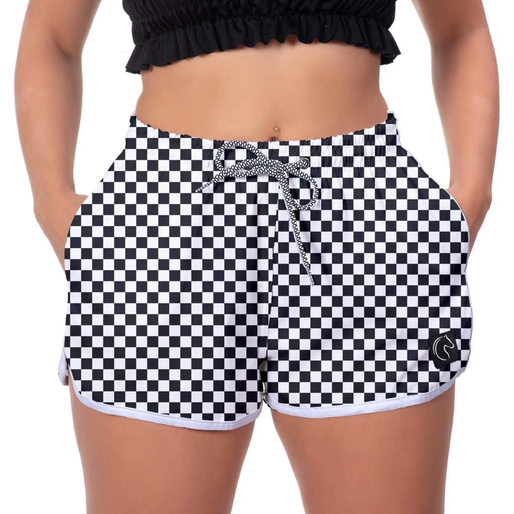 Short Feminino Curto Estampa Xadrez Soltinho Casual Moda Praia Leve Durável Respirável Seca Rápido