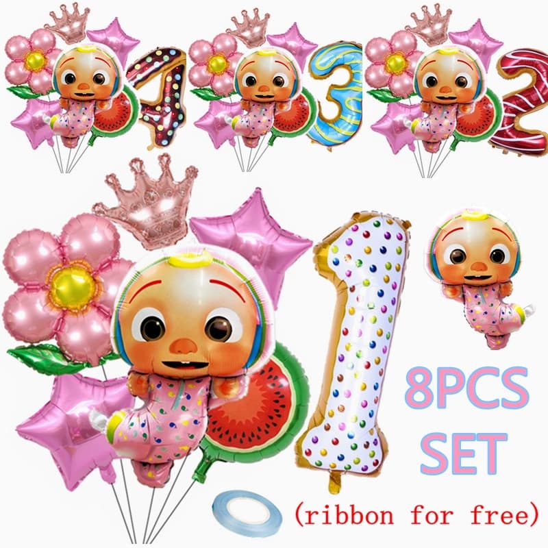 Não. 0-9 8 peças/set Cocomelon balão conjunto adequado para meninas festa de aniversário chá de bebê látex folha balão d